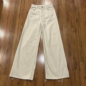 Subdued Super Wide Leg Jeans Womens 27 Cream Pants Cotton Raw Hem High Rise